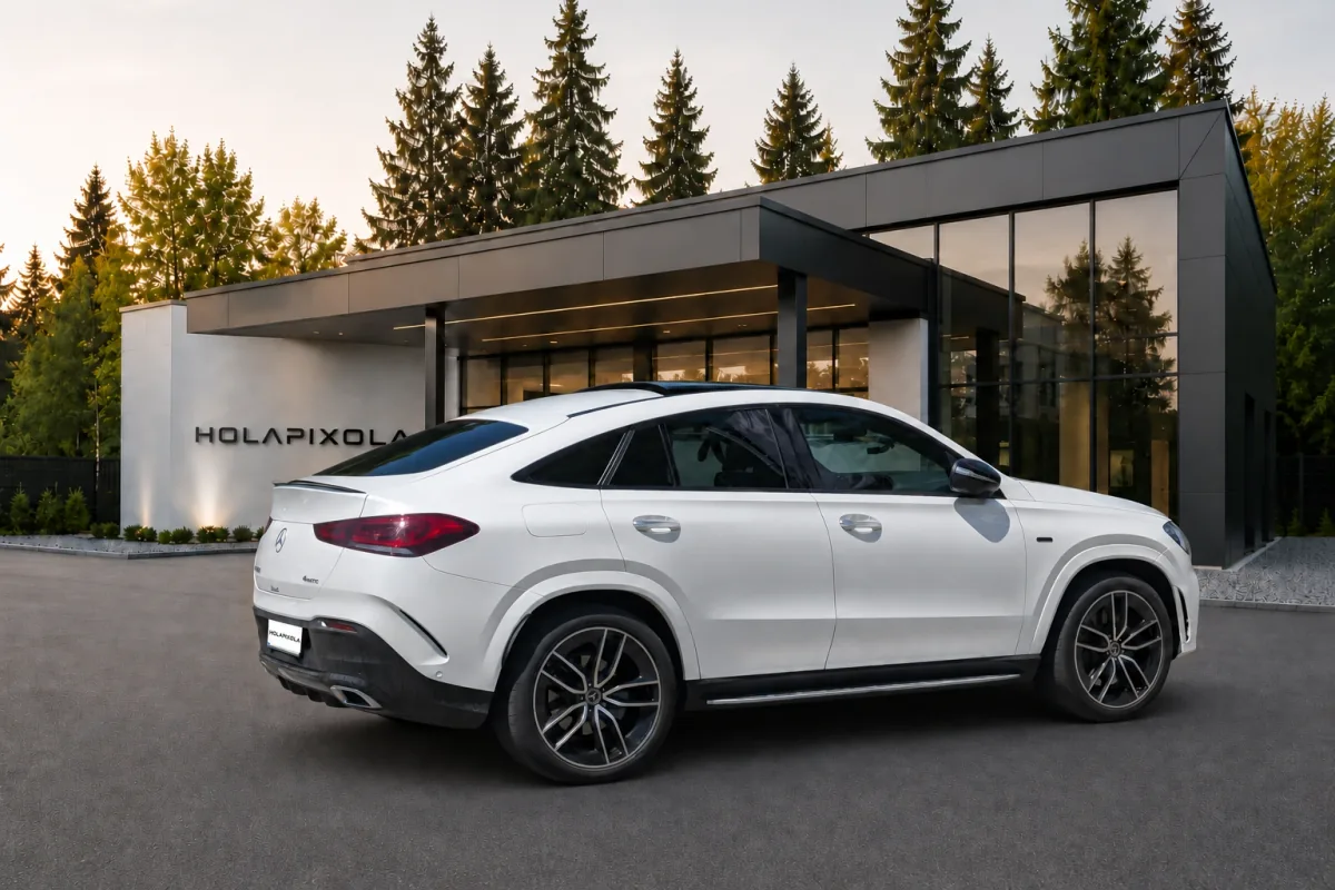 CAR STUDIO: bel Mercedes pred sodobnim avtomobilskim salonom